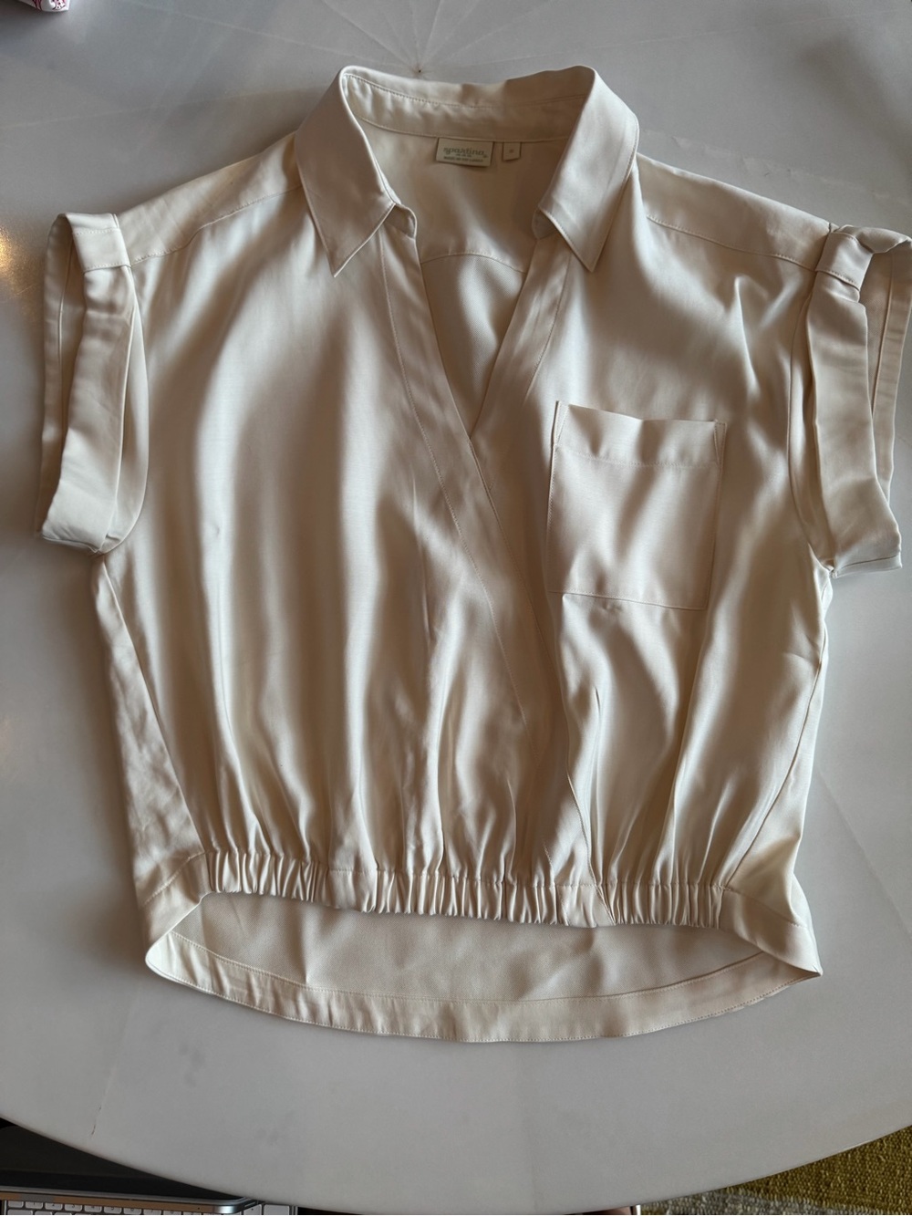 Spartina 449 Cream Short-Sleeve Collared Blouson Top